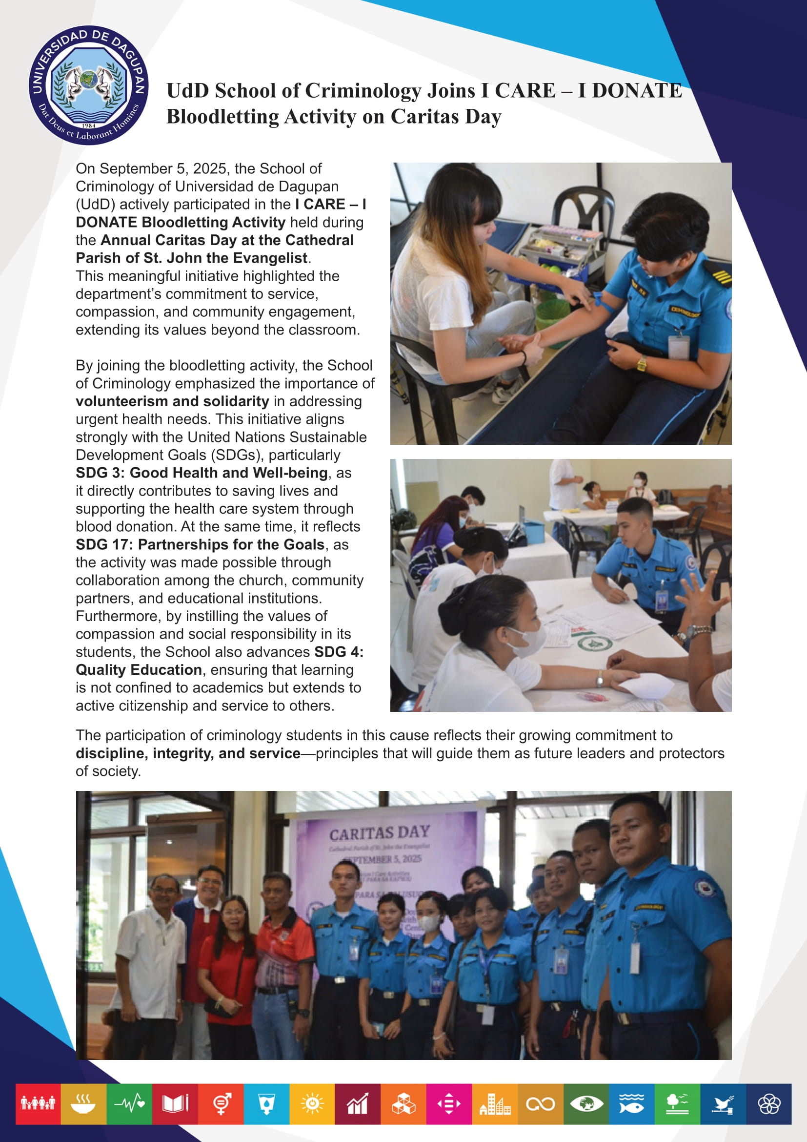 UdD School of Criminology Joins I CARE – I DONATE Bloodletting Activity on Caritas Day