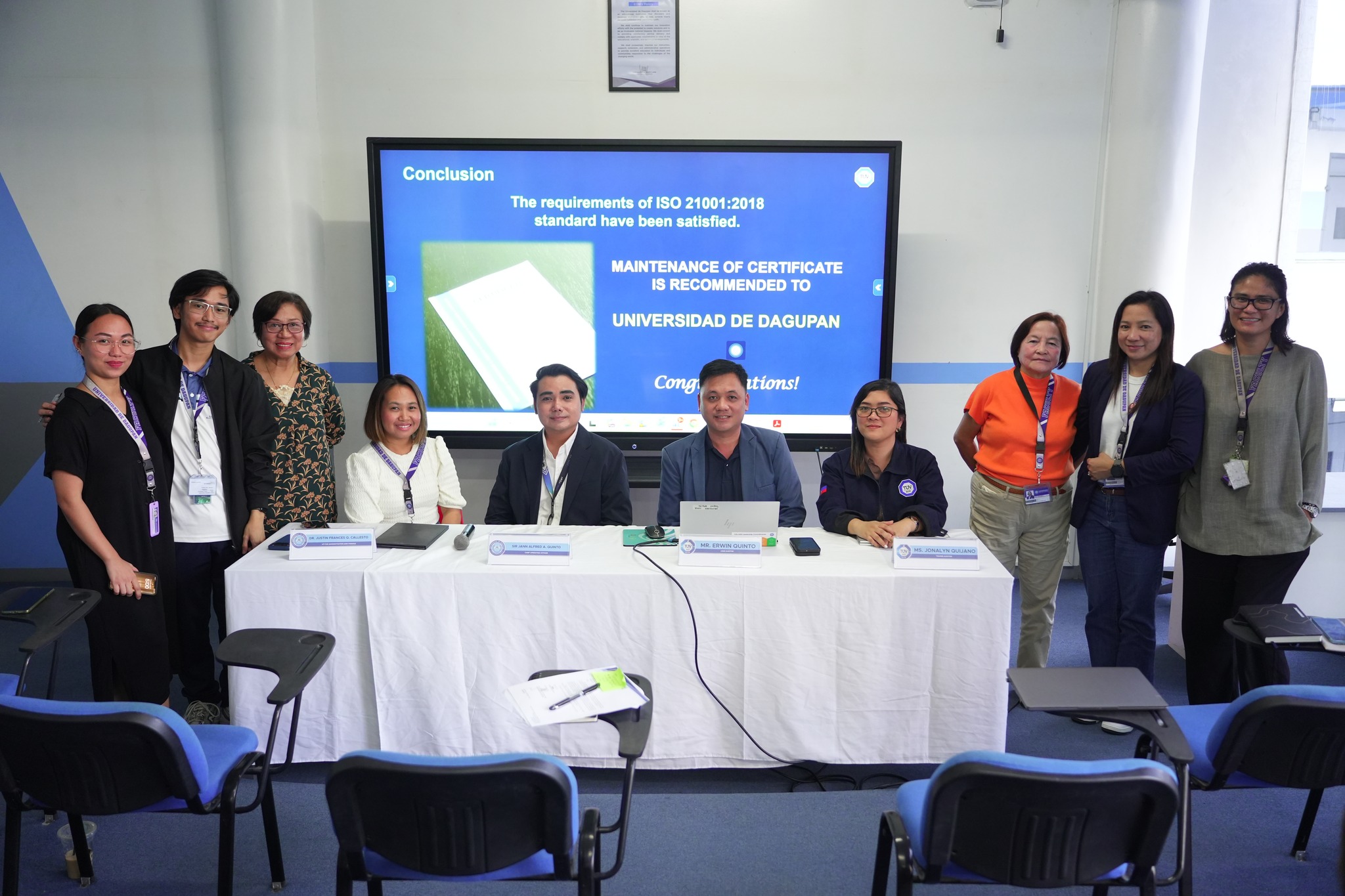 Universidad de Dagupan Recommended for ISO 21001:2018 Certificate Maintenance
