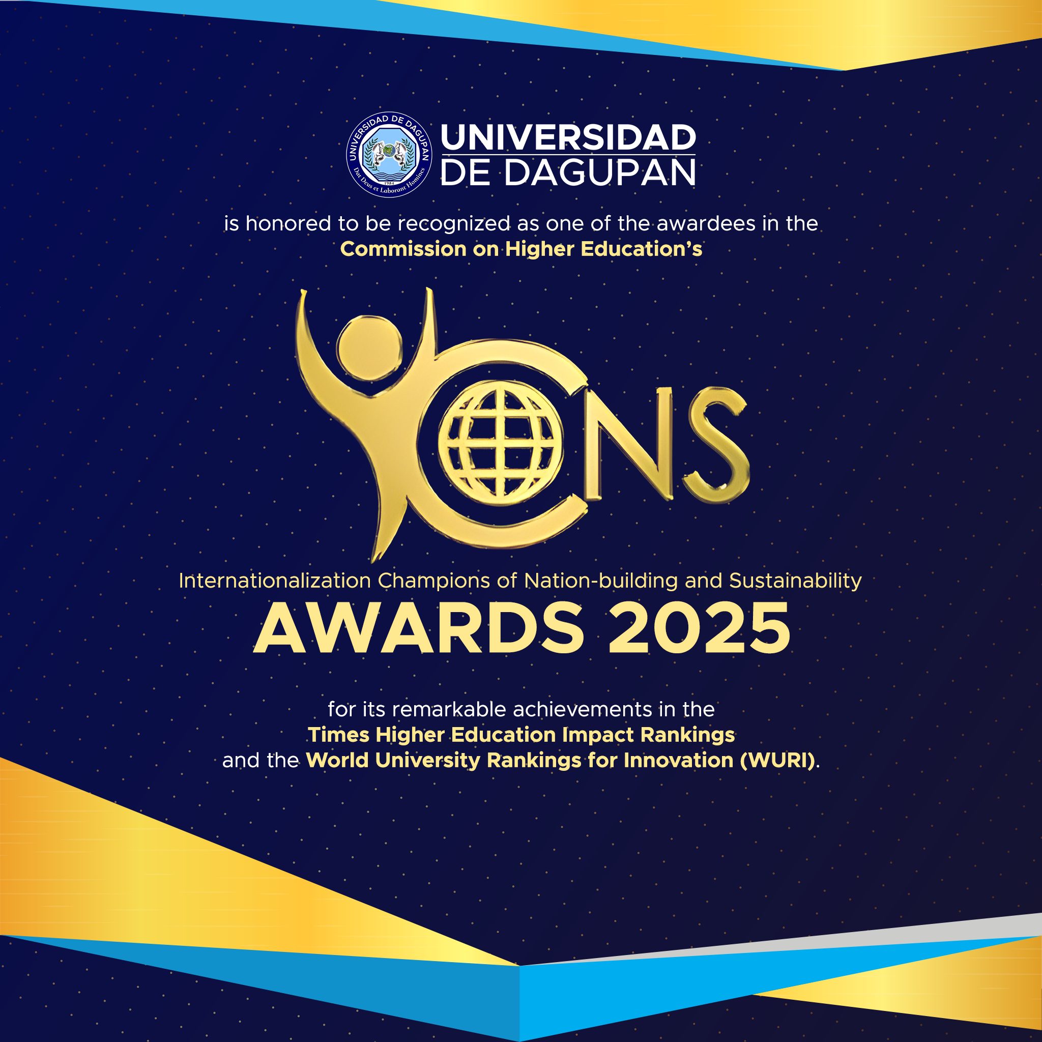 Universidad de Dagupan is honored to be recognized as one of the awardees in the 𝗖𝗛𝗘𝗗 𝗜𝗖𝗢𝗡𝗦 𝗔𝘄𝗮𝗿𝗱𝘀 𝟮𝟬𝟮𝟱
