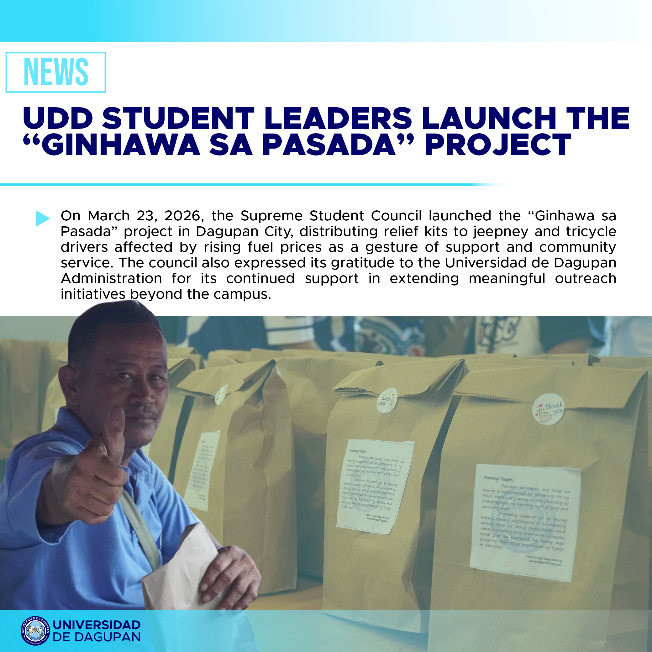 UDD STUDENT LEADERS LAUNCH THE “GINHAWA SA PASADA” PROJECT