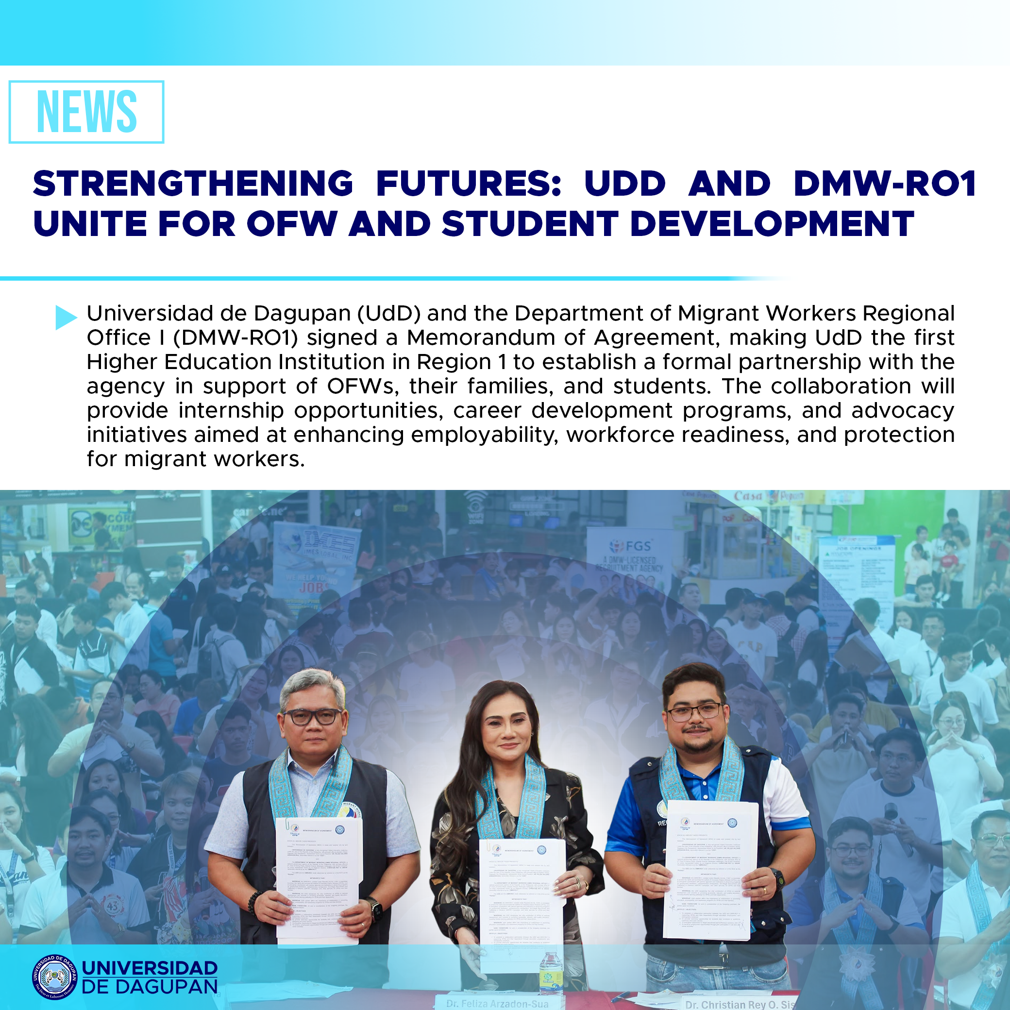 Strengthening Futures: UdD and DMW-RO1 Unite for OFW and Student Development
