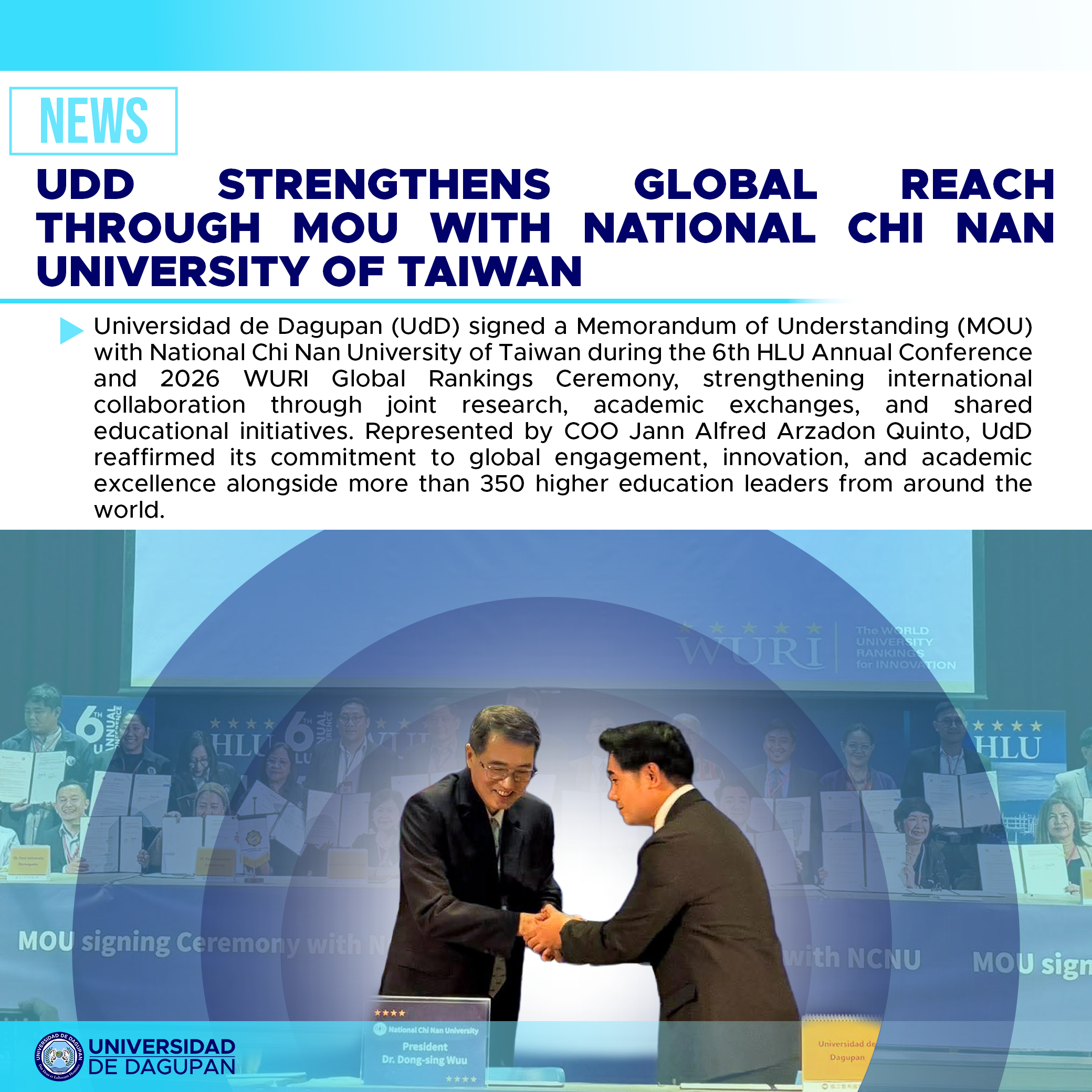 UdD Strengthens Global Reach Through MOU with National Chi Nan University of Taiwan